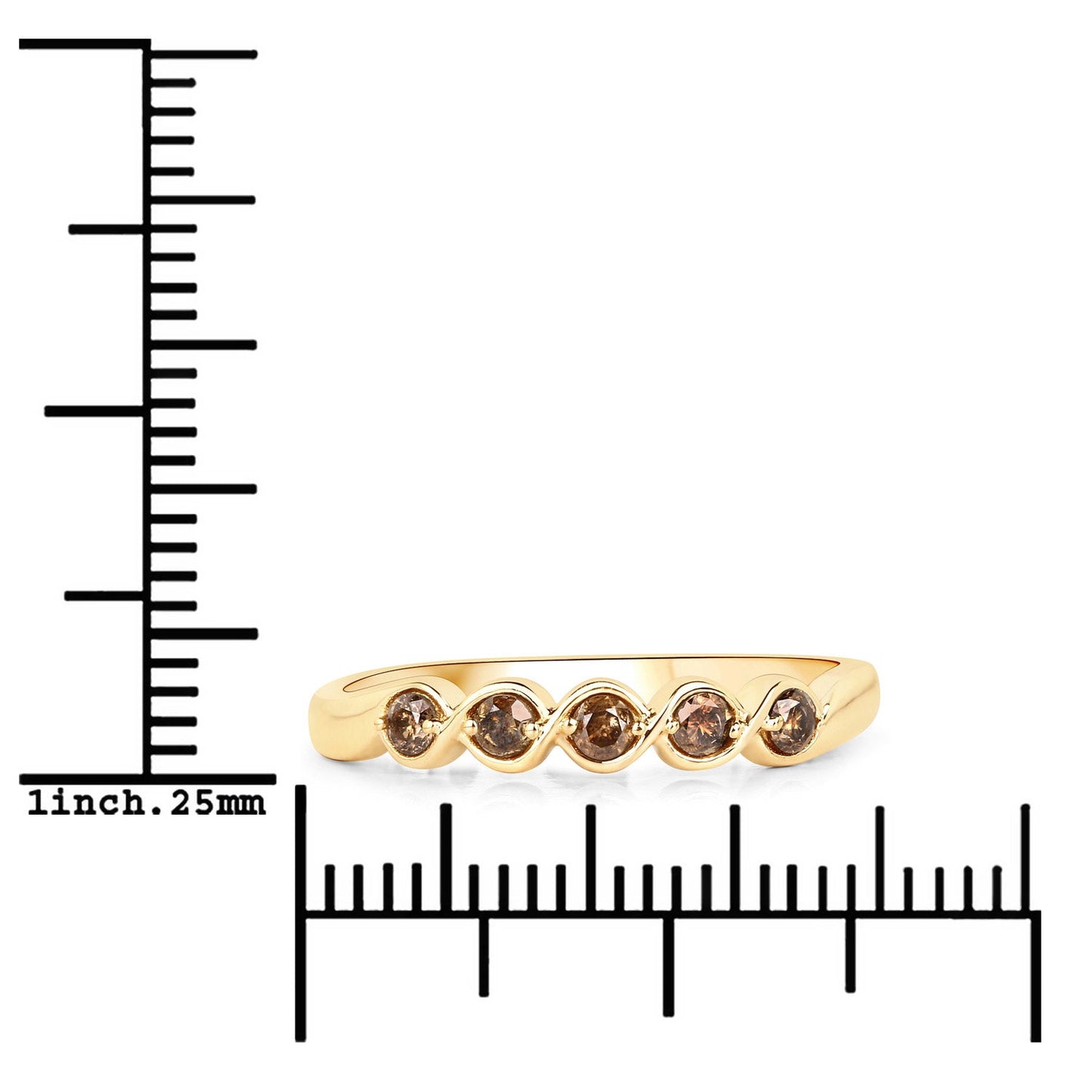0.19 Carat Genuine Champagne Diamond 14K Yellow Gold Ring (I1-I2)