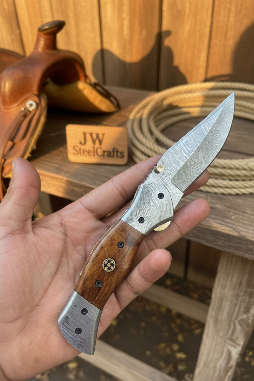 Rosewood Trail Folder Knife 6" Handmade Rosewood Handle EDC Folder