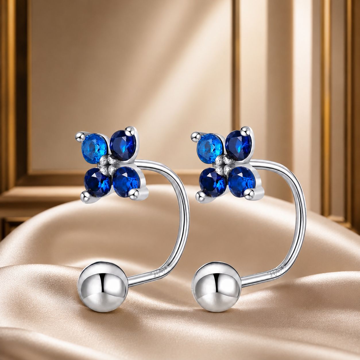 925 Sterling Silver Earrings with Pavé CZ & Platinum Plating for Women
