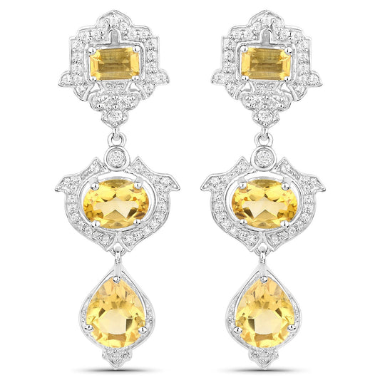6.63 Carat Genuine Citrine and White Topaz .925 Sterling Silver Earrings