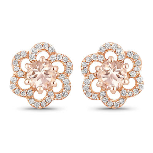 0.61 Carat Genuine Morganite and White Diamond 14K Rose Gold Earrings