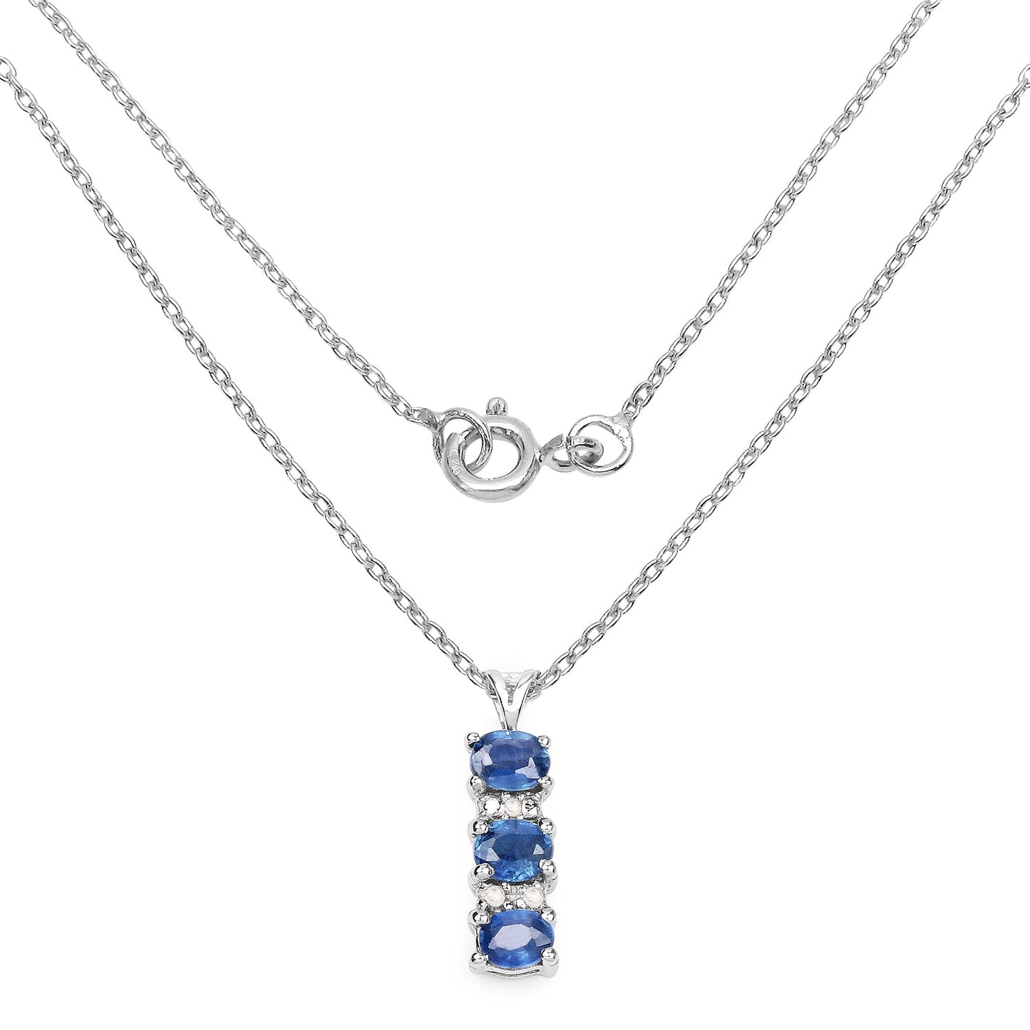 0.64 Carat Genuine Blue Sapphire and White Diamond .925 Sterling Silver Pendant