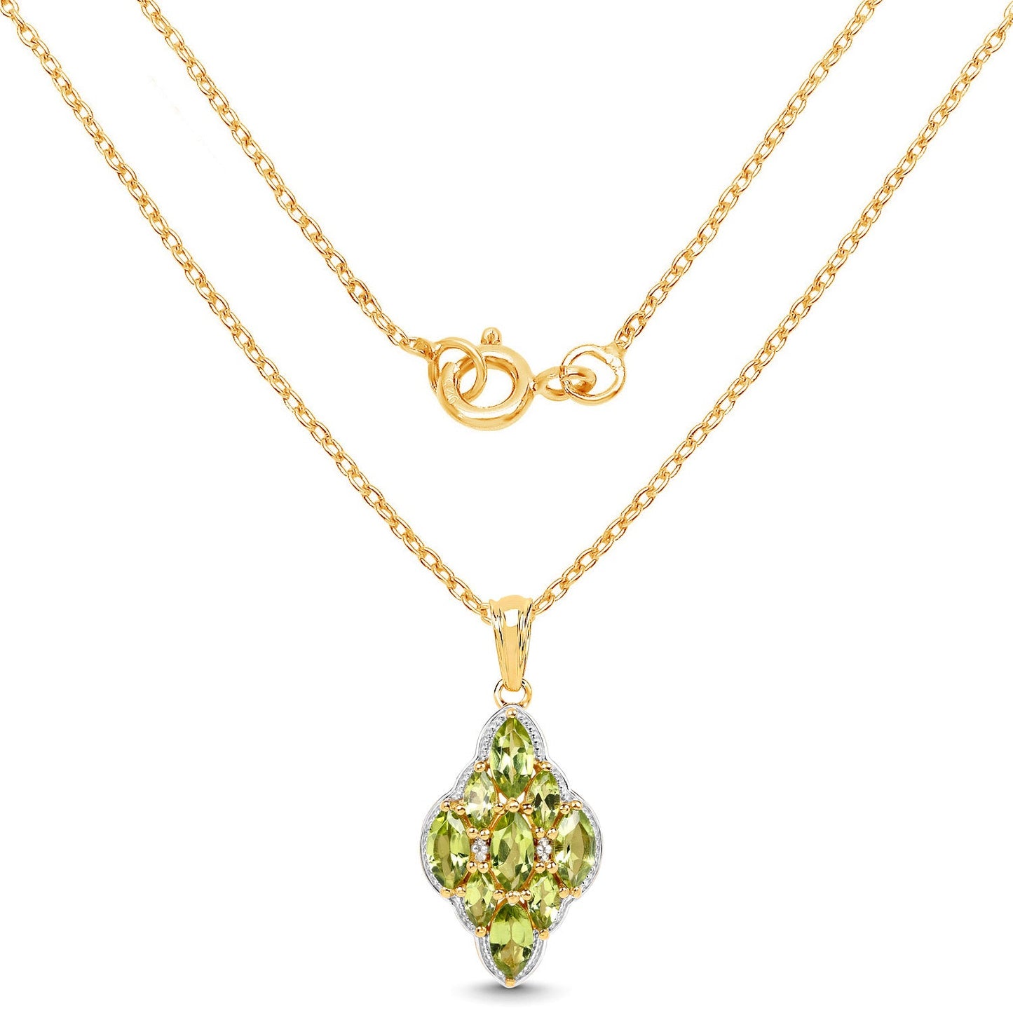 14K Yellow Gold Plated 4.02 Carat Genuine Peridot & White Topaz .925 Sterling Silver Pendant