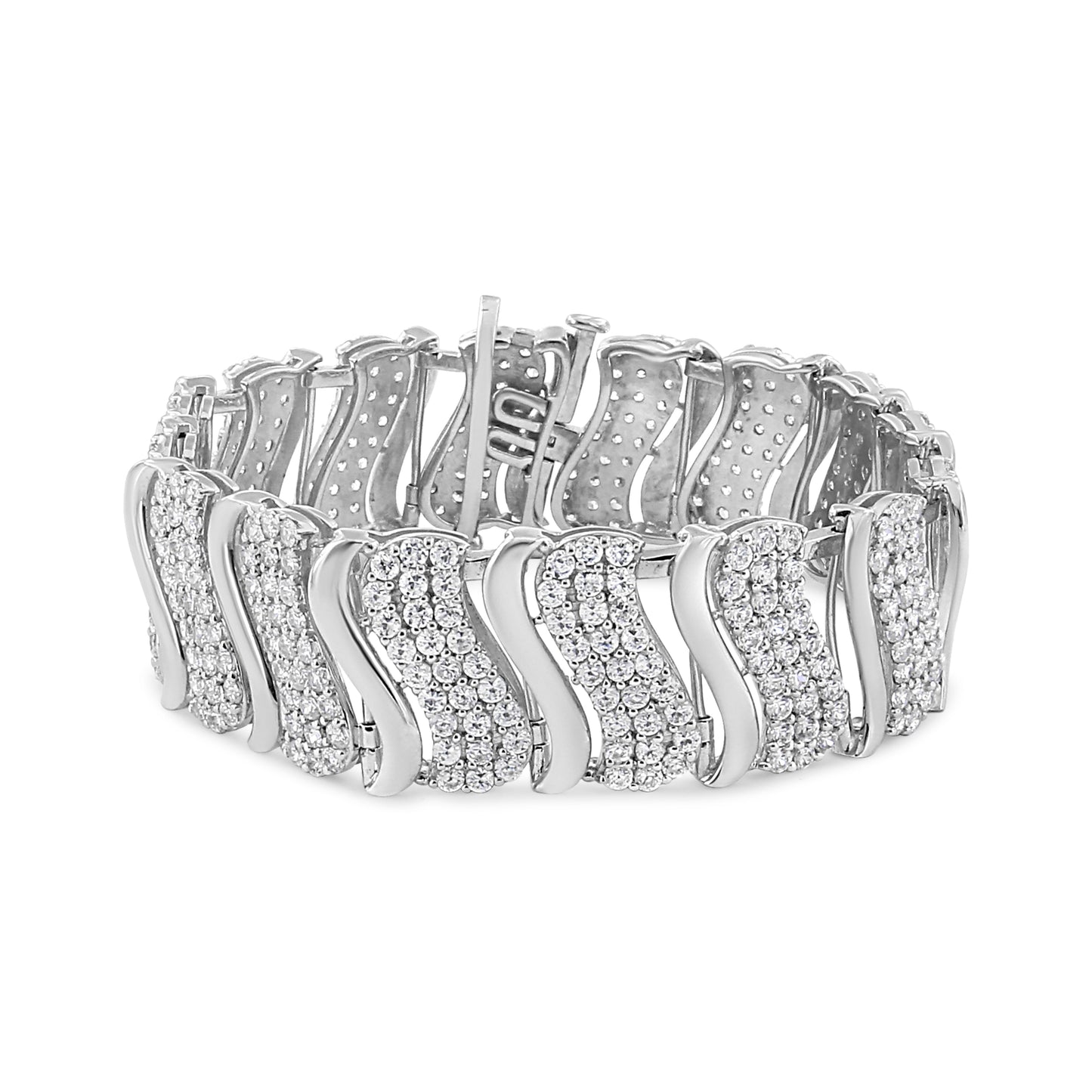 14K Yellow Gold 15.0 Cttw Diamond Chevron Wave 7.25" Inch Link Bracelet (J-K Color, I1-I2 Clarity)