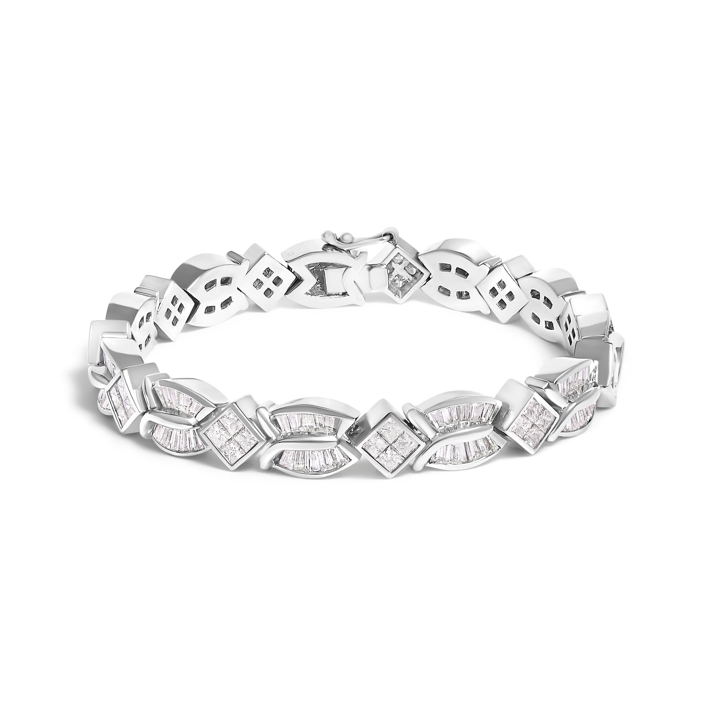 14K White Gold 8 5/8ct Cttw Princess and Baguette Diamond Geometric Twist Link Bracelet (G-H Color, VS1-VS2 Clarity) - 7"
