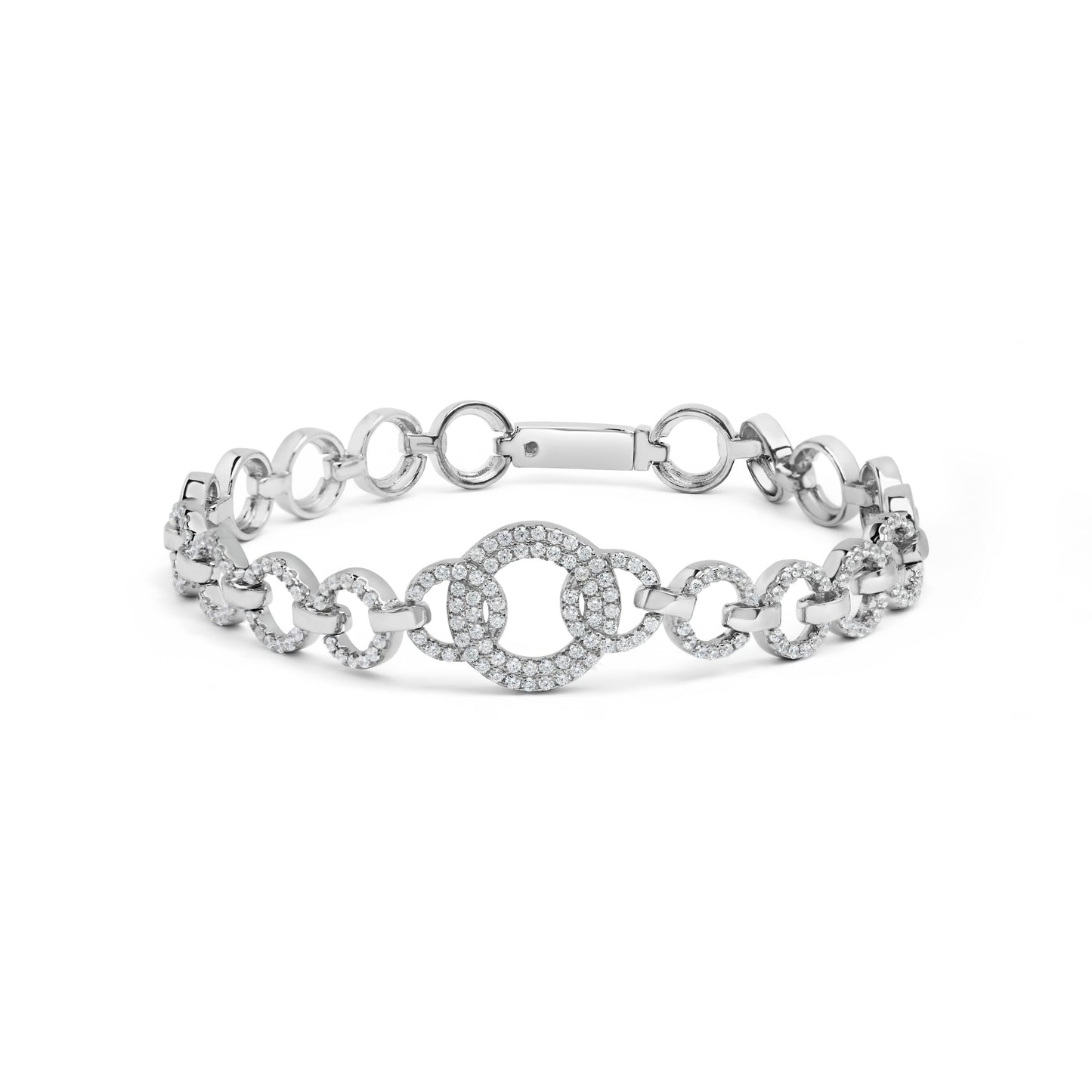 .925 Sterling Silver 1.00 Cttw Diamond Interlinking Open Circle Link Bracelet