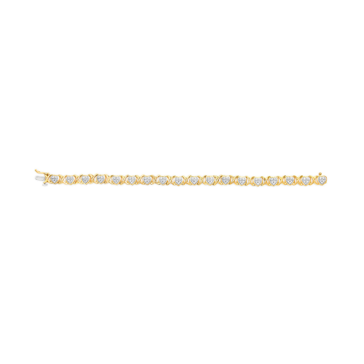 10K Yellow Gold Plated .925 Sterling Silver 1.0 Cttw Diamond Heart Link Bracelet