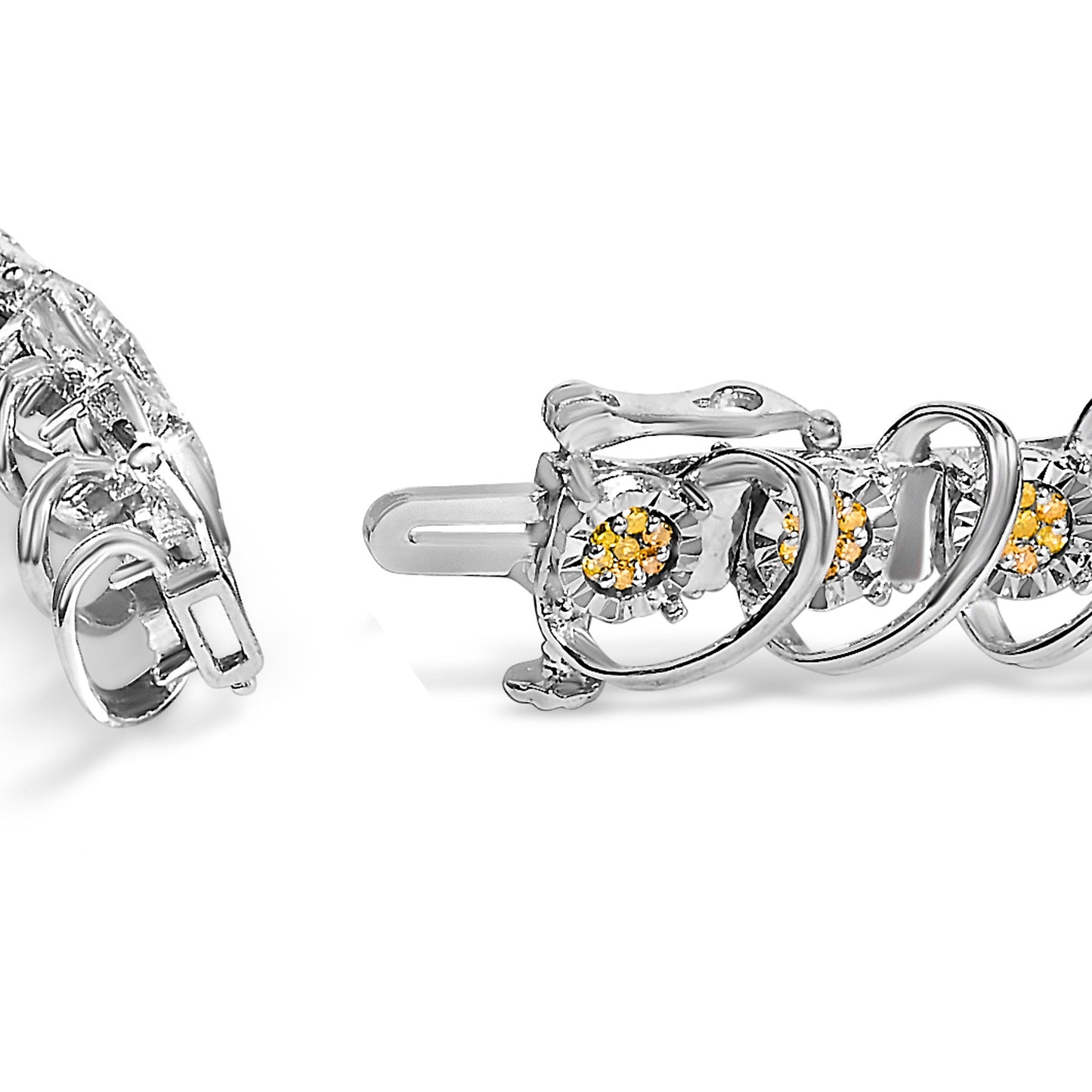 .925 Sterling Silver 3/4 Cttw Yellow Diamond Illusion Plate Looped Link Bracelet