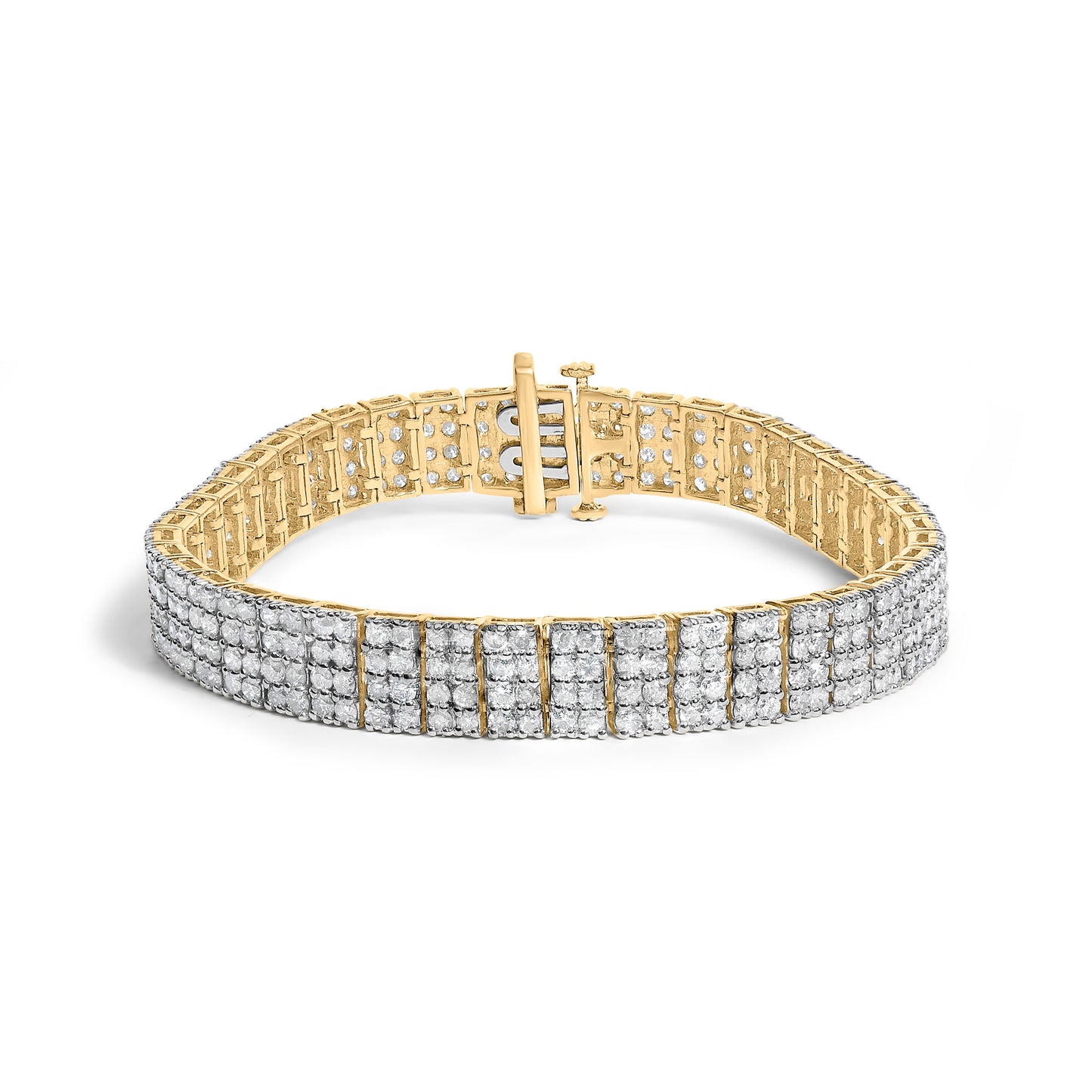 IGI Certified 14K Yellow Gold Plated Sterling Silver 10.0 Cttw Diamond 4 Row Tennis Bracelet
