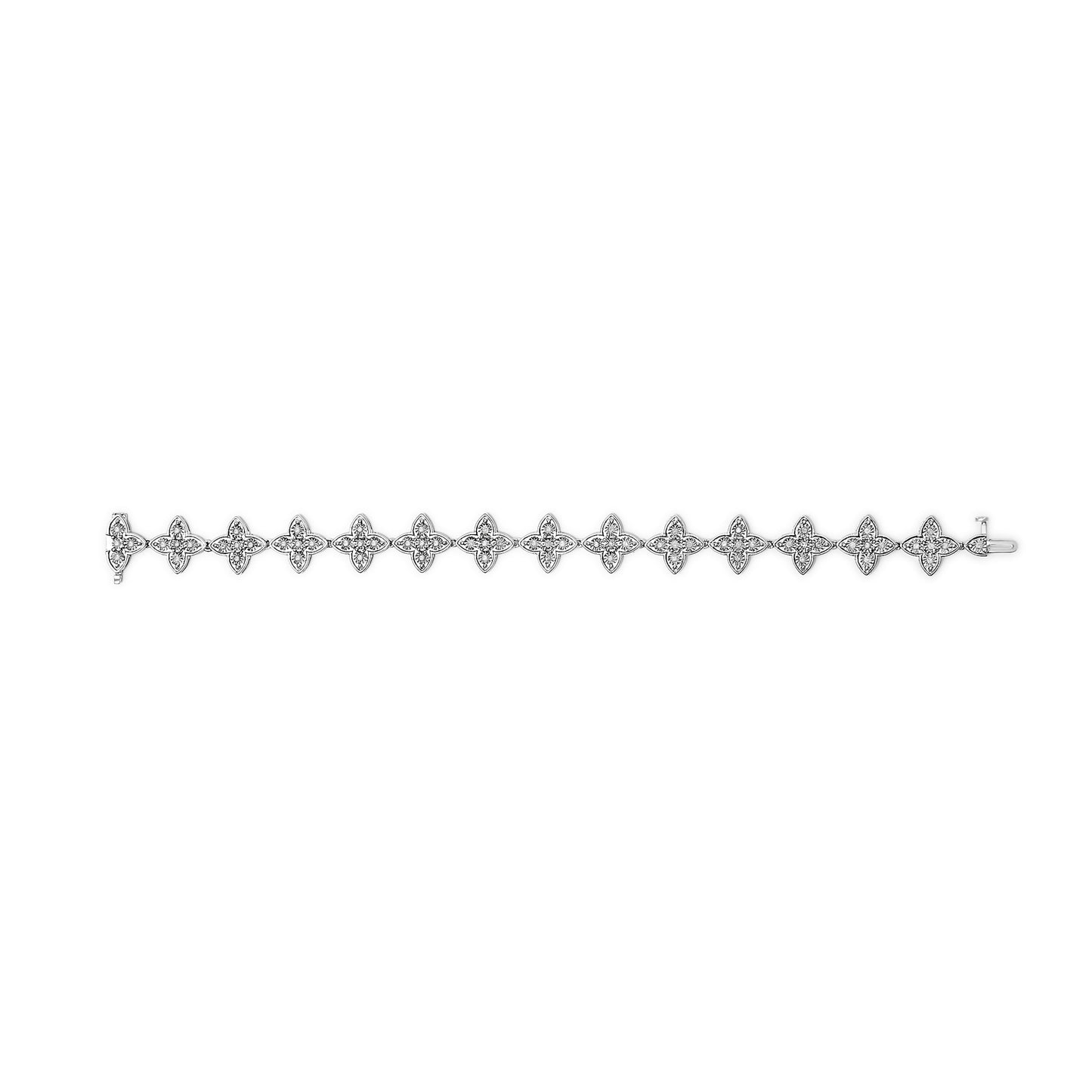 .925 Sterling Silver 1.0 cttw Miracle-Set Diamond 4 Leaf Clover Link Bracelet (I-J Clarity, I3 Color) - Size 7.25"