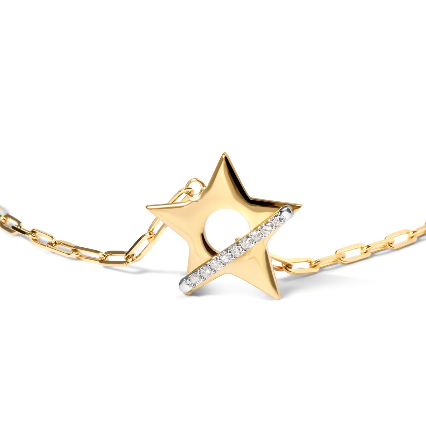 18K Yellow Gold Plated Sterling Silver Diamond Accent Star Charm Paperclip Chain Bracelet