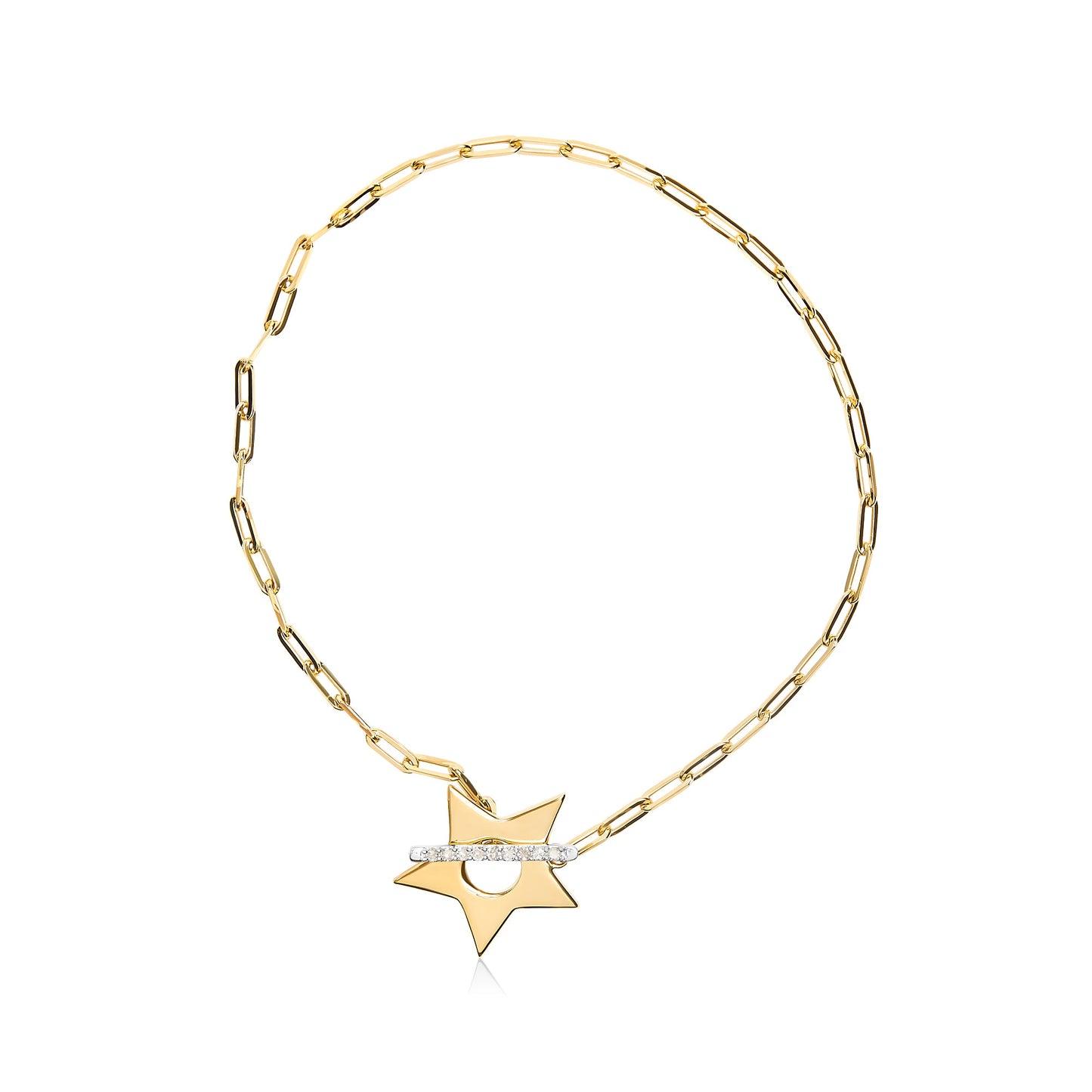 18K Yellow Gold Plated Sterling Silver Diamond Accent Star Charm Paperclip Chain Bracelet