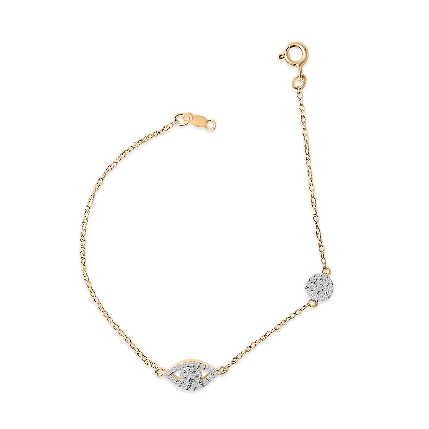 14K Yellow Gold Plated Silver 1/3 Cttw Diamond Evil Eye Station Bracelet