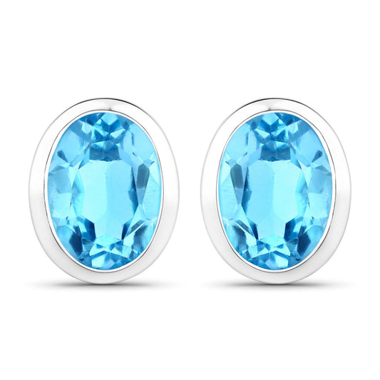 4.00 Carat Genuine Swiss Blue Topaz .925 Sterling Silver Earrings