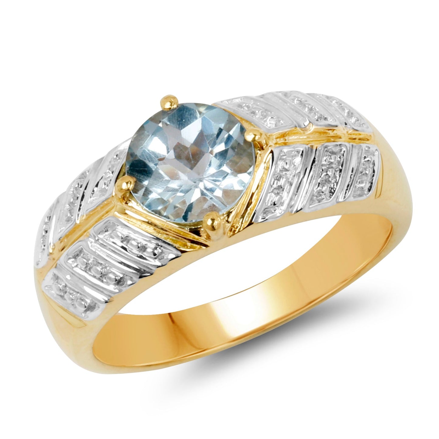 14K Yellow Gold Plated 1.70 Carat Genuine Blue Topaz .925 Sterling Silver Ring