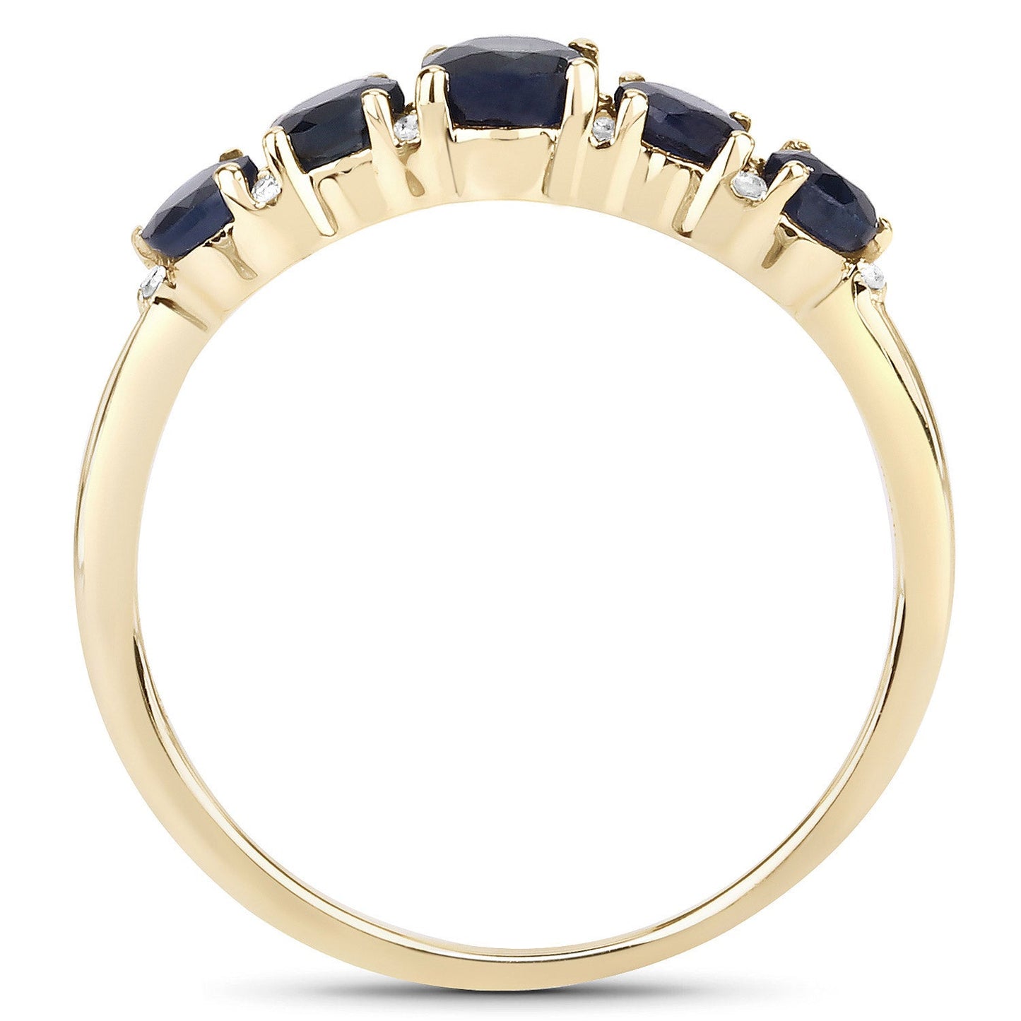 1.05 Carat Genuine Blue Sapphire and White Diamond 14K Yellow Gold Ring