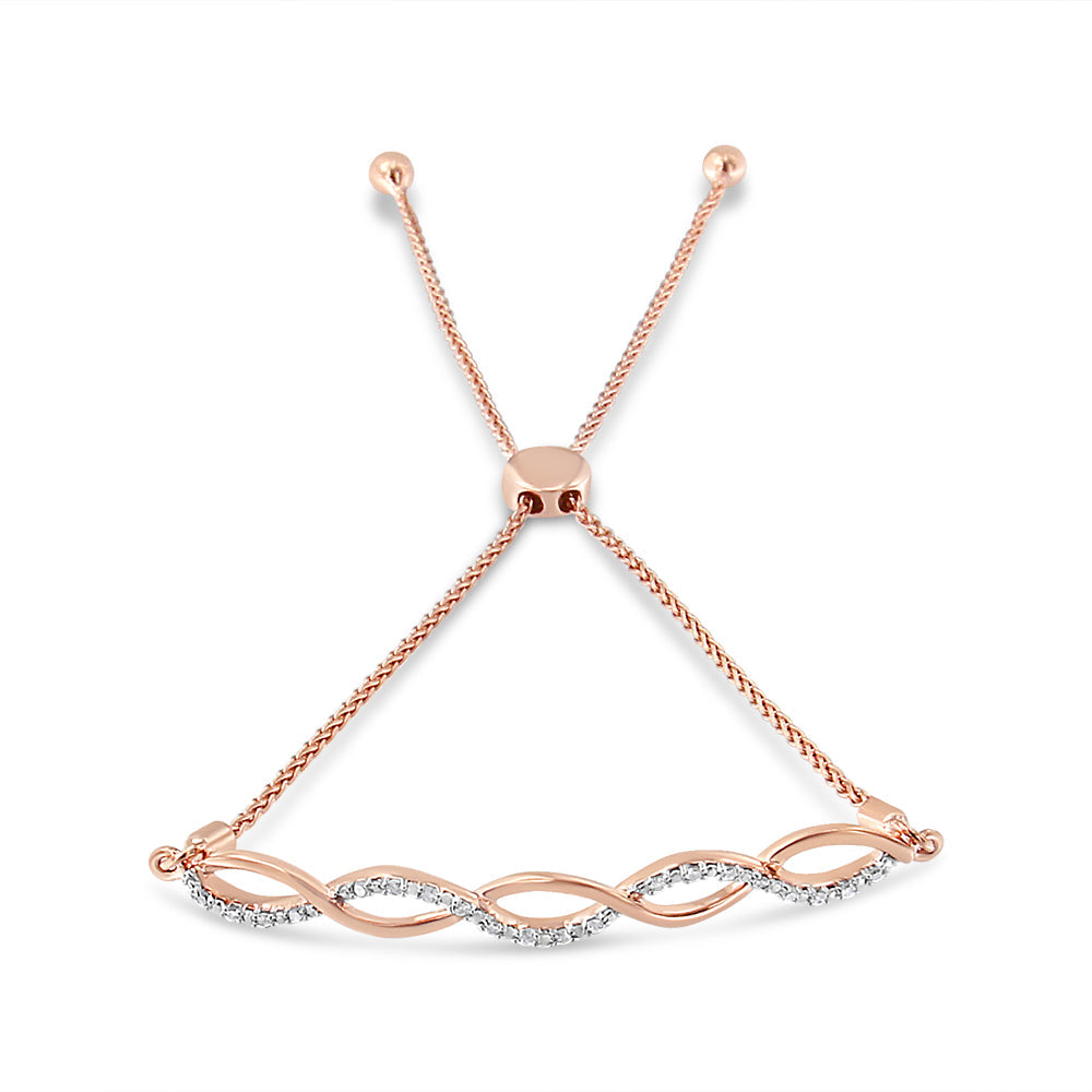 14K Rose Gold Plated .925 Sterling Silver 1/10 cttw Diamond Infinity Twist 4â€-10â€ Adjustable Bolo Bracelet (I-J Color, I2-I3 Clarity)