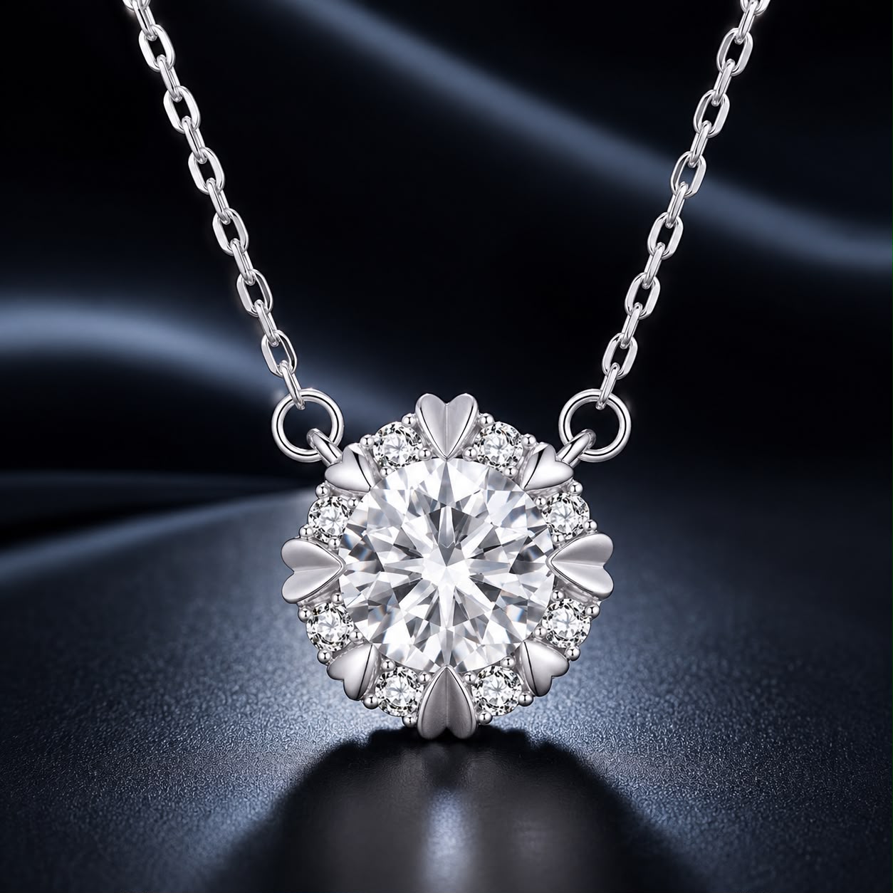 925 Sterling Silver Moissanite 1.0 Carat Necklace with Pavé Setting for Women