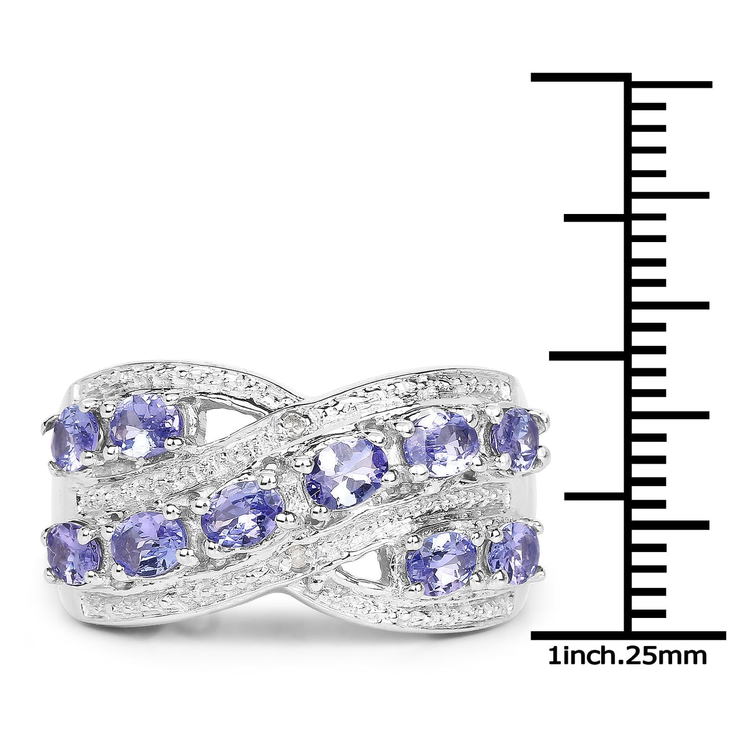 1.71 Carat Genuine Tanzanite and White Diamond .925 Sterling Silver Ring