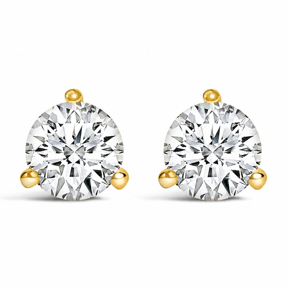 14K White Gold 2 Cttw Round Lab-Grown Diamond 3-Prong Martini Solitaire Screwback Stud Earrings