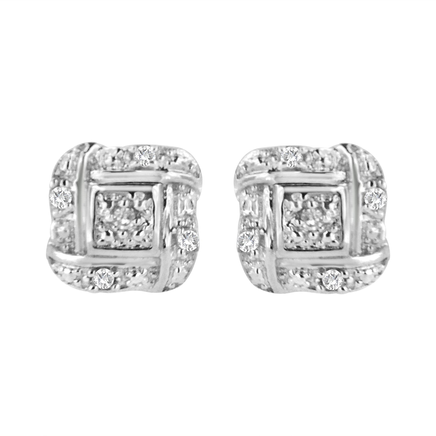 .925 Sterling Silver Round-Cut Diamond Accent Swirl Square Knot Stud Earrings (H-I Color, I2-I3 Clarity)