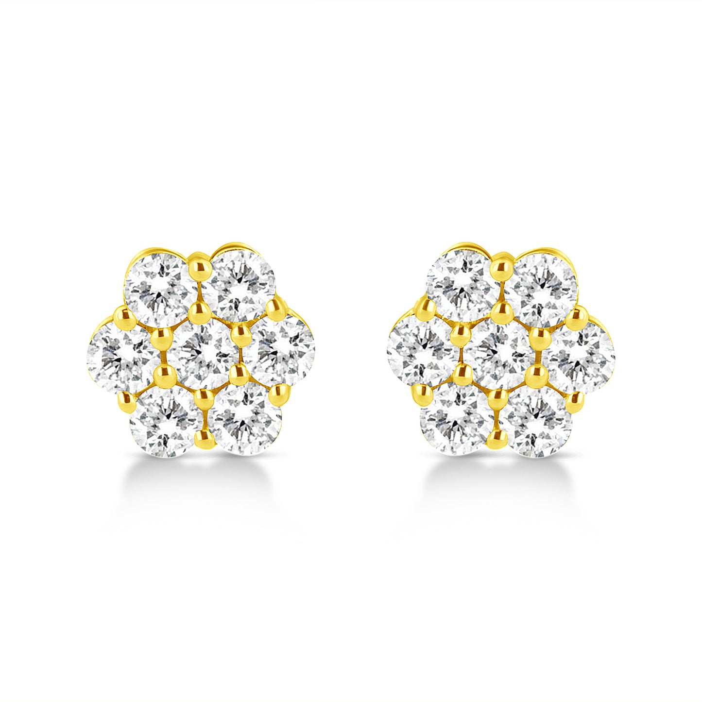 14K Yellow Gold 1/2 Cttw Brilliant Round Cut Diamond Floral Cluster Stud Earrings with Pushbacks (J-K Color, VS2-SI1 Clarity)