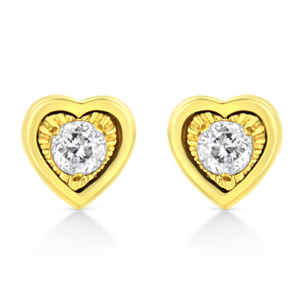 10K Yellow Gold Plated .925 Sterling Silver 1/10 Cttw Miracle-Set Diamond Circle Shape Stud Earrings (K-L Color, I2-I3 Clarity)