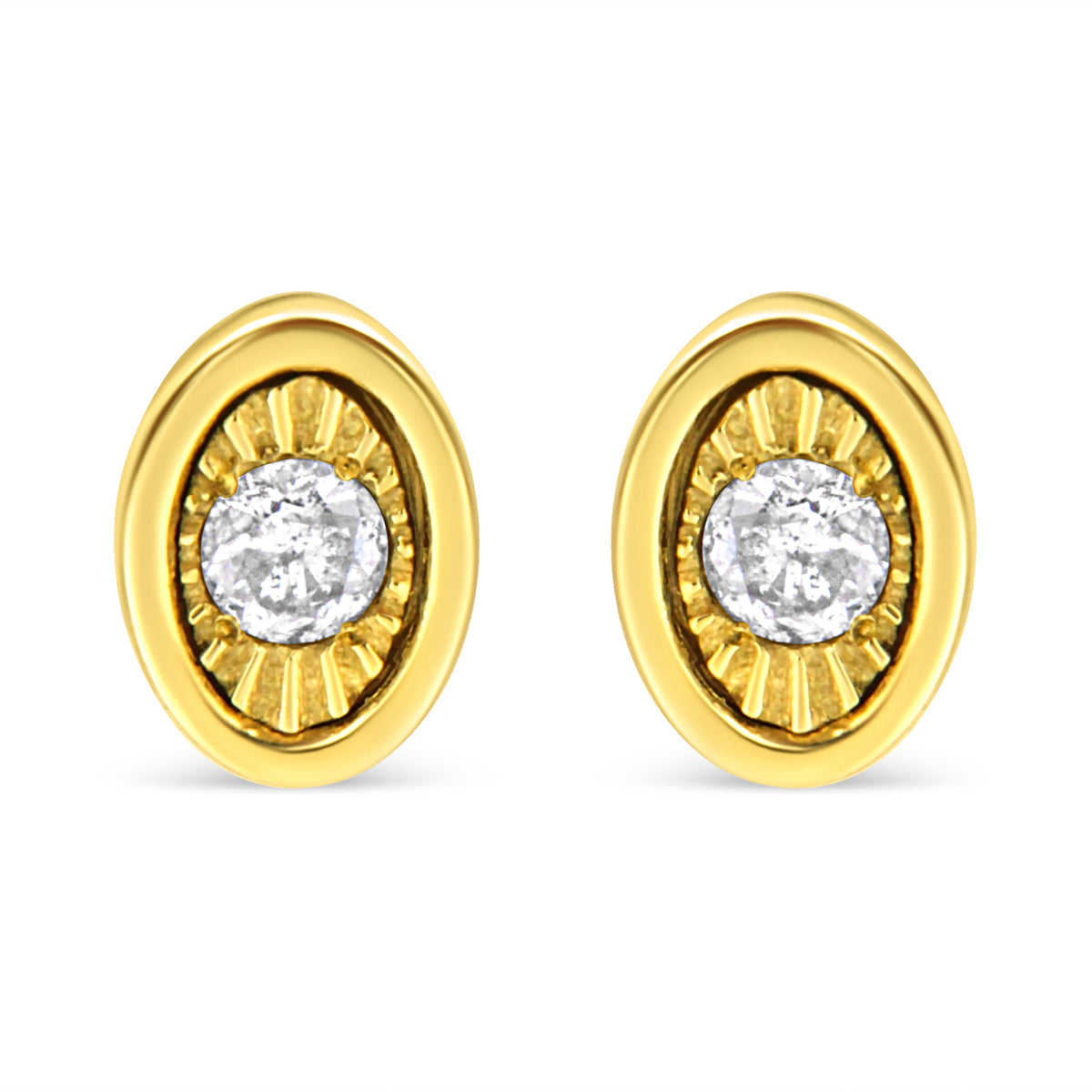 10K Yellow Gold Plated .925 Sterling Silver 1/10 Cttw Miracle-Set Diamond Circle Shape Stud Earrings (K-L Color, I2-I3 Clarity)