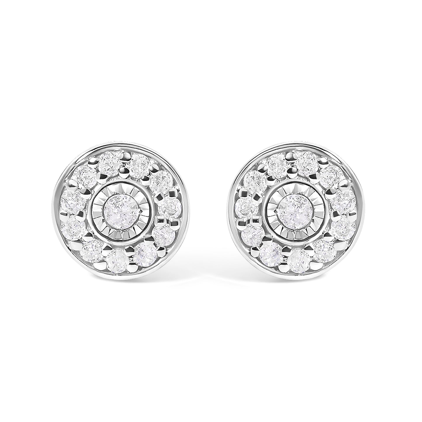 .925 Sterling Silver 1/4 Cttw Diamond Miracle Set Solitaire with Halo Stud Earrings