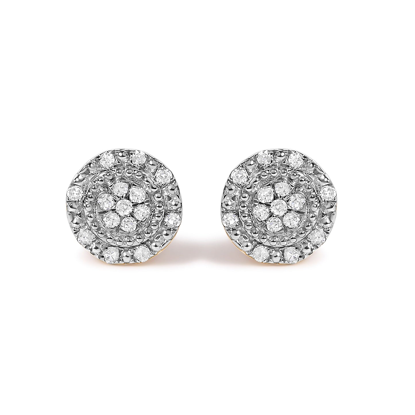 10K Yellow Gold 1/7 Cttw Diamond Beaded Halo Stud Earrings