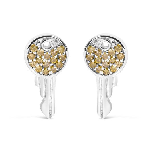 925 Sterling Silver 1/6ct TDW  Yellow Treated  Diamond Charm Earrings