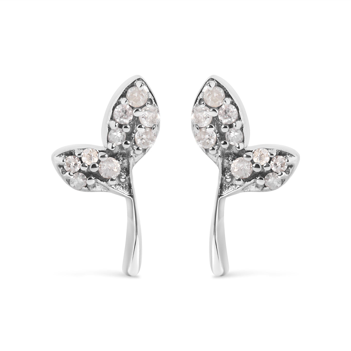 925 Sterling Silver 1/16ct TDW Diamond Leaf Earrings