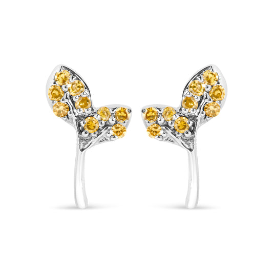925 Sterling Silver 1/16ct TDW  Yellow Treated Diamond Leaf Earrings