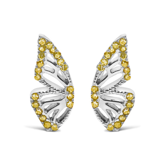925 Sterling Silver 1/6ct TDW  Yellow Treated Diamond Butterfly Earrings