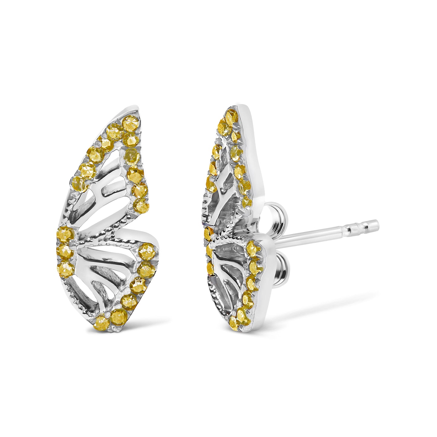 925 Sterling Silver 1/6ct TDW  Yellow Treated Diamond Butterfly Earrings