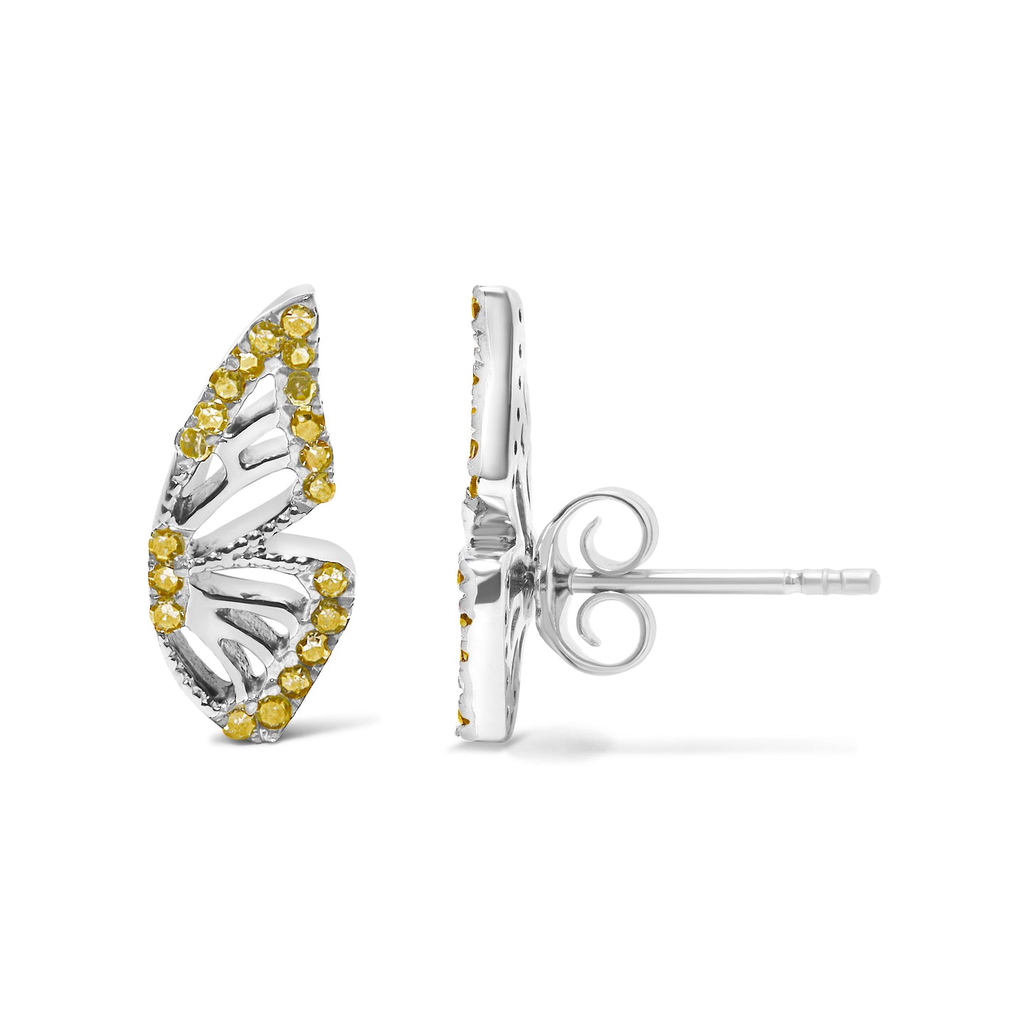 925 Sterling Silver 1/6ct TDW  Yellow Treated Diamond Butterfly Earrings