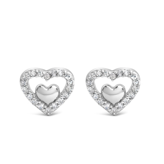 925 Sterling Silver 1/6 Cttw Diamond Open Double Heart Stud Earrings (I-J Color, I3 Clarity)