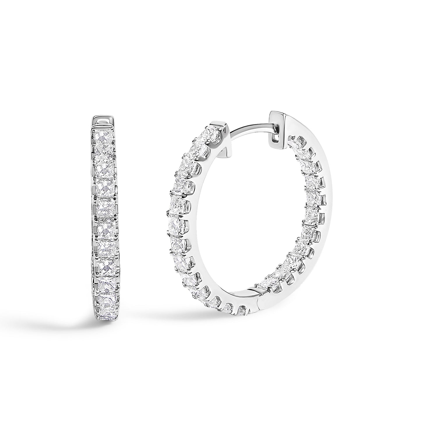 14K White Gold 2.00 Cttw Princess Diamond Inside Out Hoop Earrings