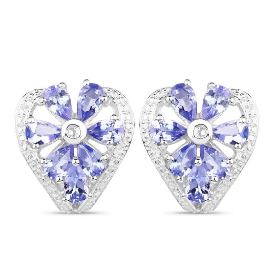 2.97 Carat Genuine Tanzanite & White Topaz .925 Sterling Silver Earrings