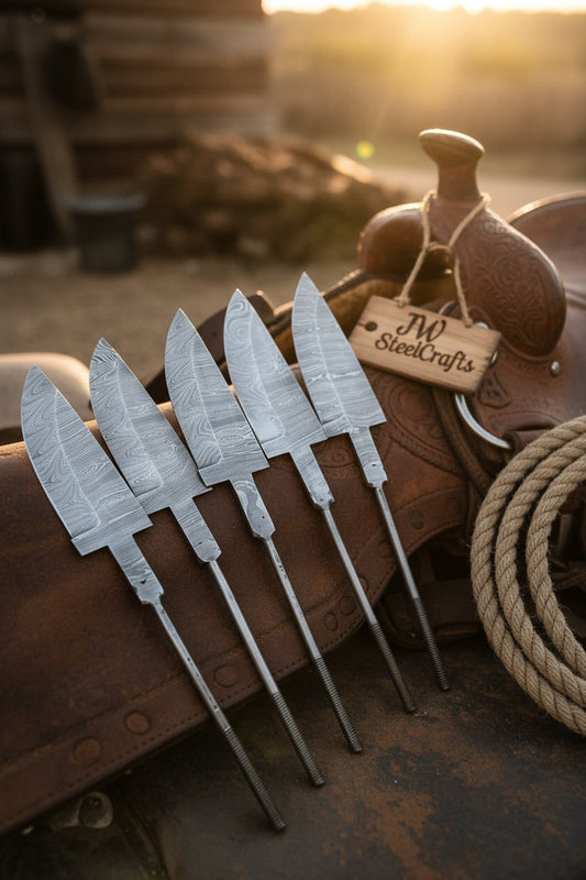 5-Piece Hand Forged Damascus Hunting Knife Blanks Set