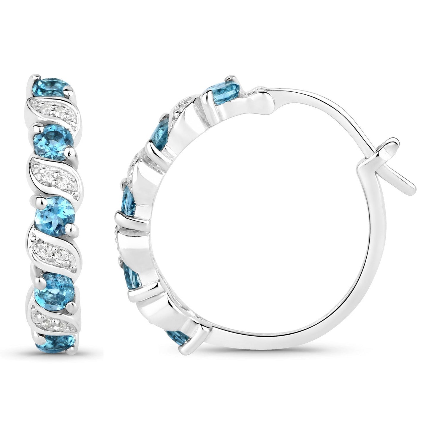 1.48 Carat Genuine London Blue Topaz and White Topaz .925 Sterling Silver Earrings