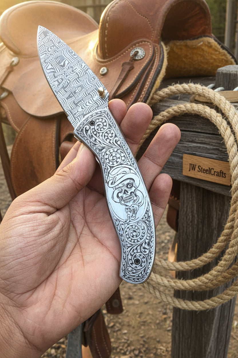 Obsidian Mosaic Folder Knife 8" Handmade Damascus Liner Lock