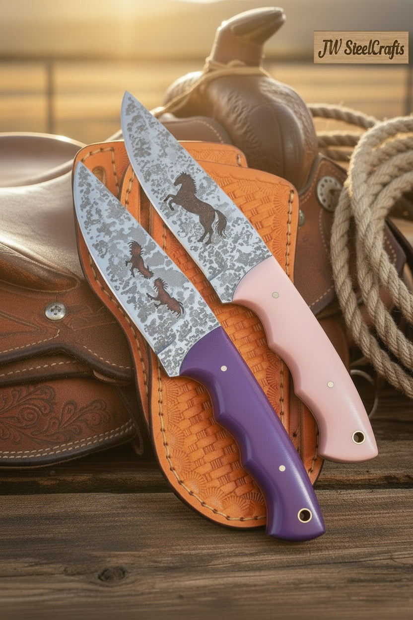 Ranch Cowboy Duo Knife Set 10" Handmade Set of 2 Western Engravings