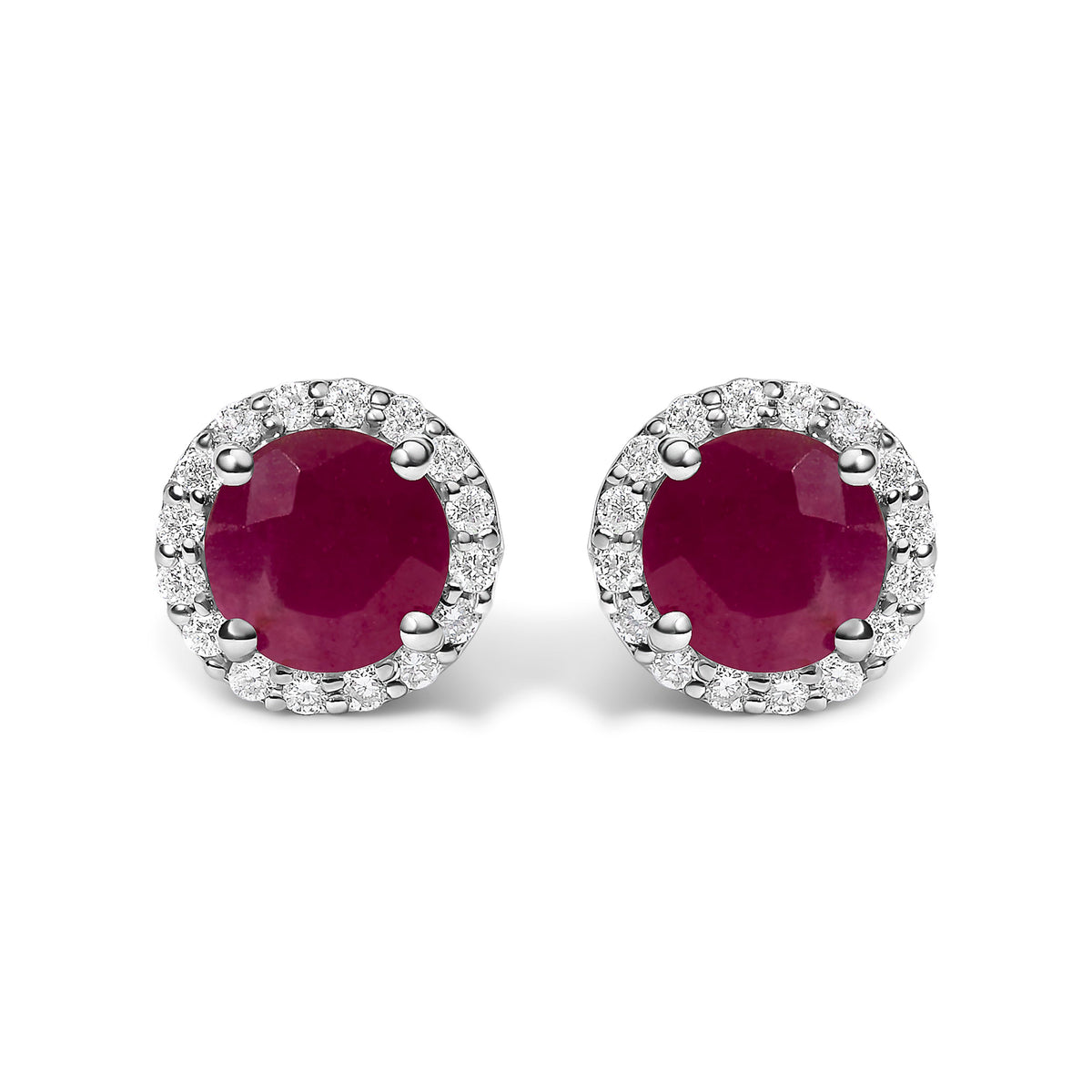 10K White Gold Purple Amethyst and 1/6 Cttw Diamond Halo Stud Earring