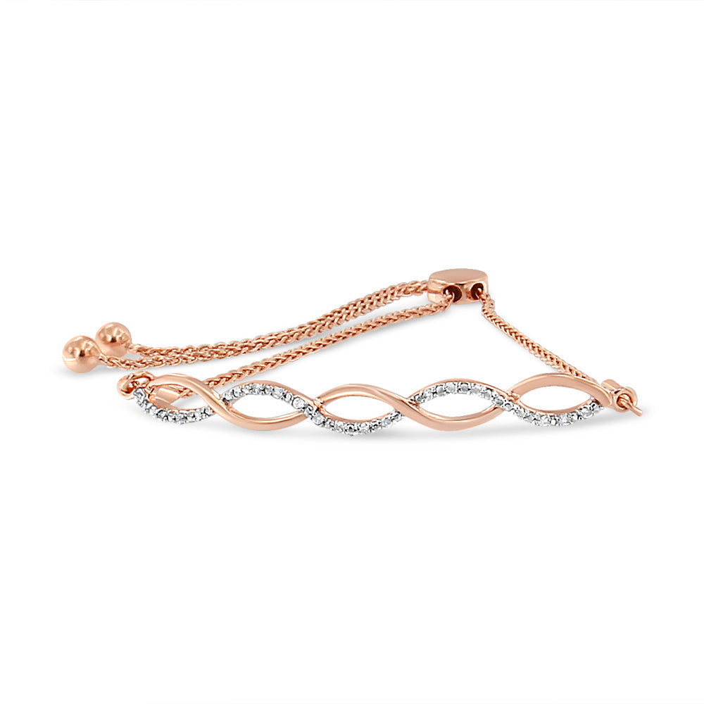 14K Rose Gold Plated .925 Sterling Silver 1/10 cttw Diamond Infinity Twist 4â€-10â€ Adjustable Bolo Bracelet (I-J Color, I2-I3 Clarity)