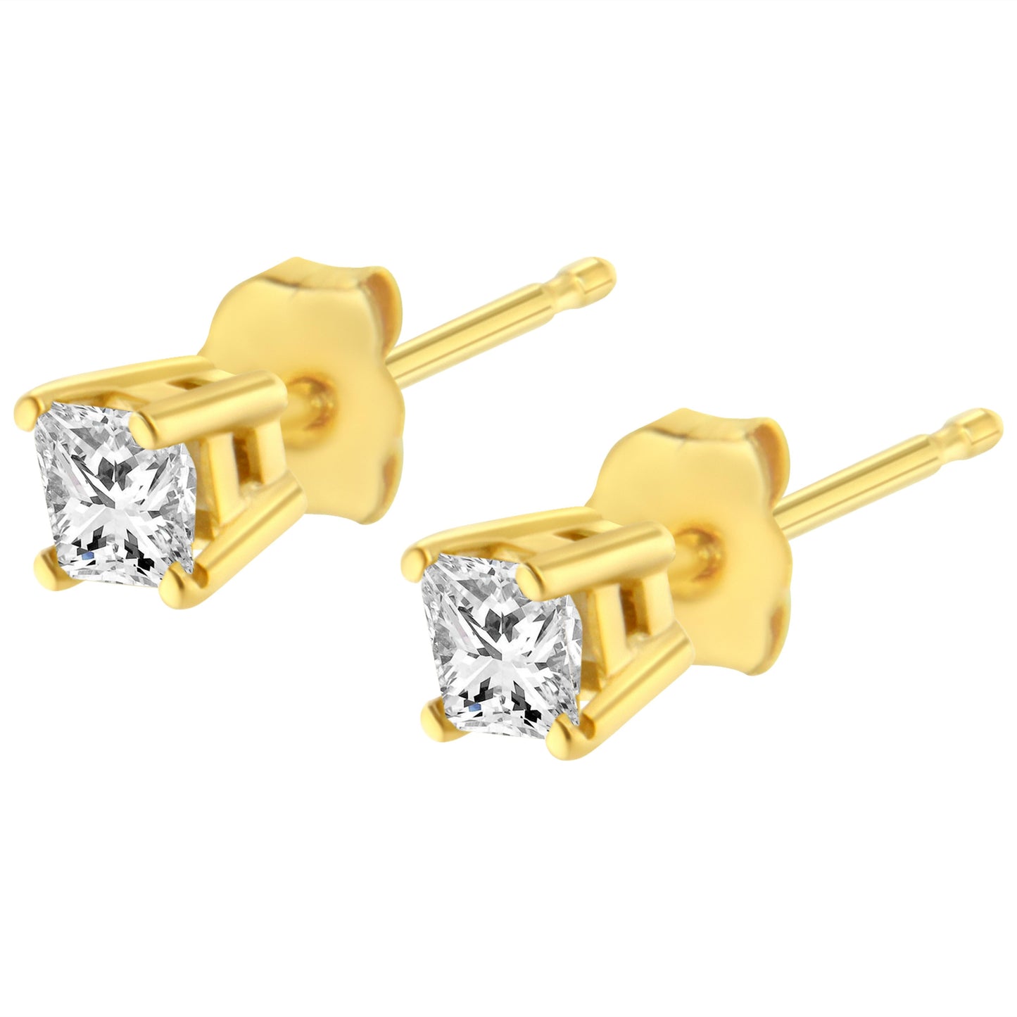 AGS Certified 14K White Gold 1.0 Cttw 4-Prong Set Princess-Cut Solitaire Diamond Push Back Stud Earrings (I-J Color, SI2-I1 Clarity)