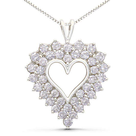 925 Sterling Silver 4.0 Cttw Diamond Two Row Open Heart 18" Pendant Necklace (I-J Color, I2-I3 Clarity)
