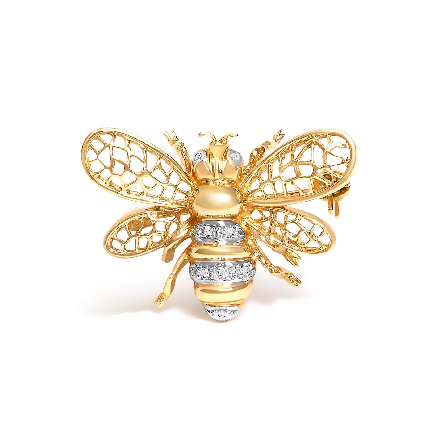 14K Yellow Gold Diamond Accent Bumble Bee Brooch Convertible Pendant