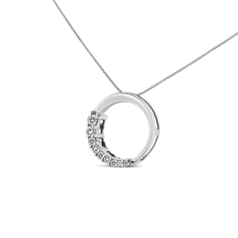 14K White Gold 1/4 Cttw Round-Cut Graduating Diamond Open Circle Hoop 18" Pendant Necklace (J-K Color, I1-I2 Clarity)