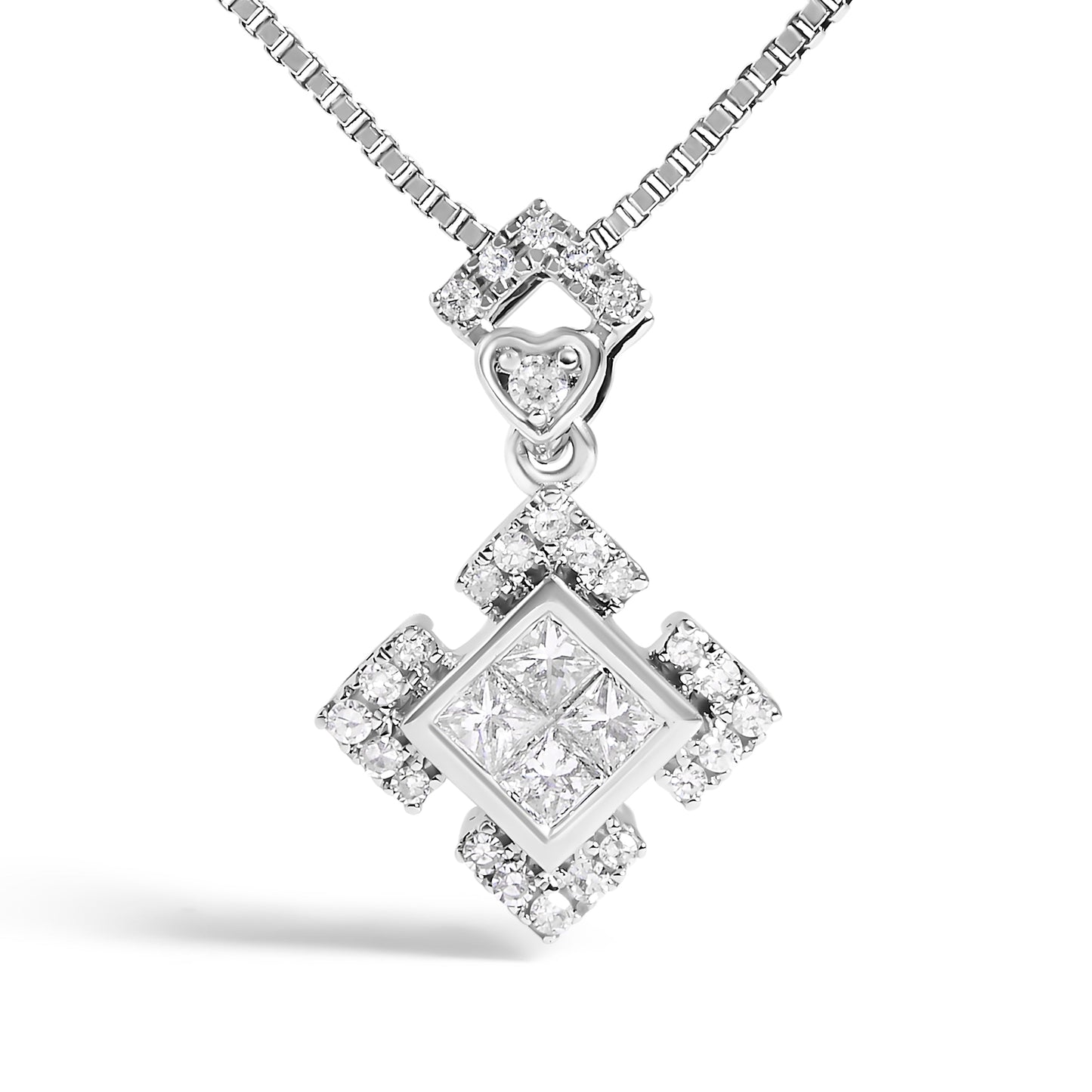 10K White Gold 1/5 Cttw Diamond Geometric Design Pendant Necklace